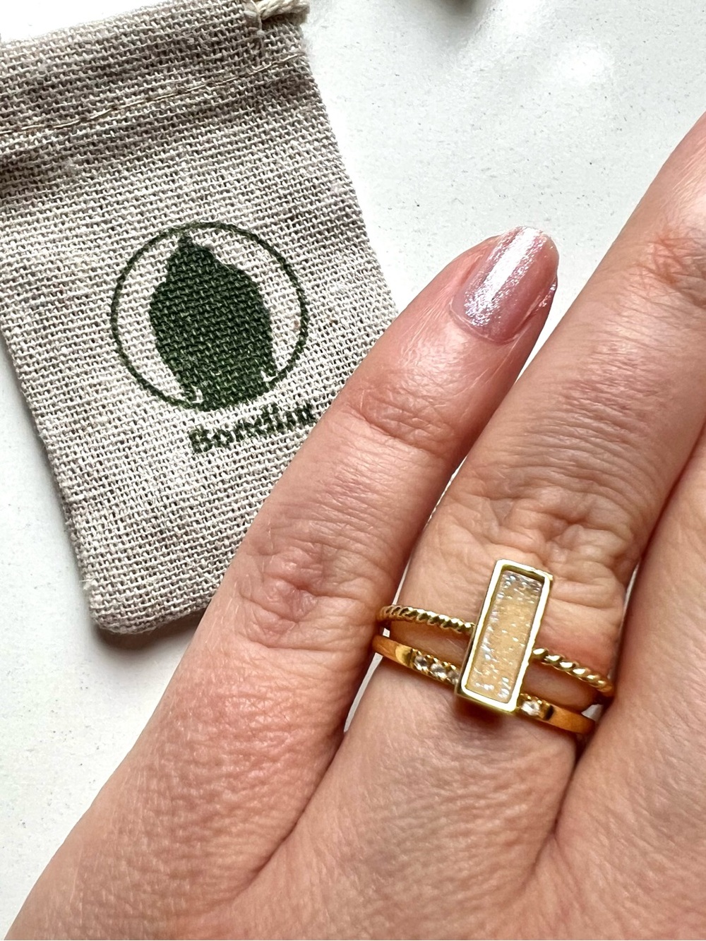 NWT Peach Aura Druzy Rectangular Druzy Stackable Gold Ring
